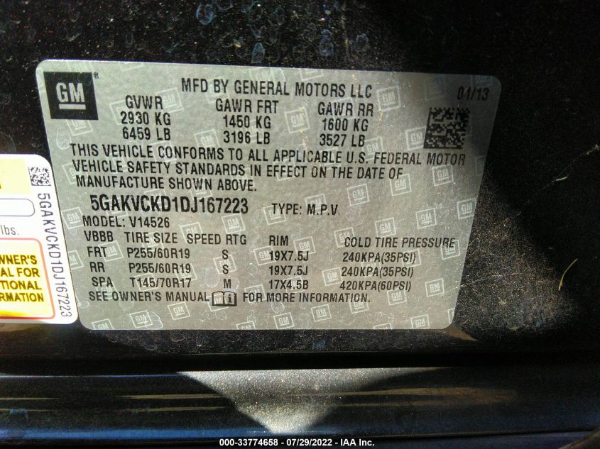 2013 BUICK ENCLAVE LEATHER 5GAKVCKD1DJ167223