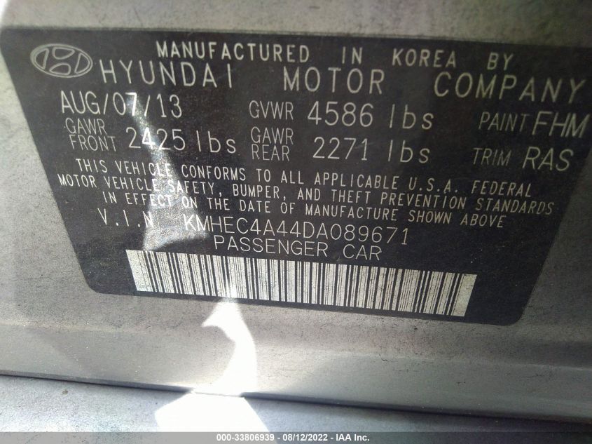 2013 HYUNDAI SONATA HYBRID KMHEC4A44DA089671