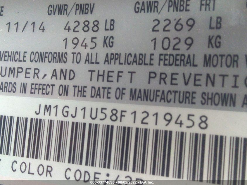 2015 MAZDA 6 SPORT JM1GJ1U58F1219458