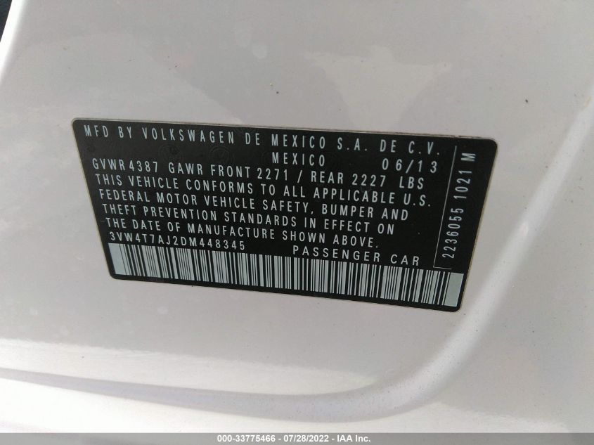 2013 VOLKSWAGEN GLI AUTOBAHN 3VW4T7AJ2DM448345