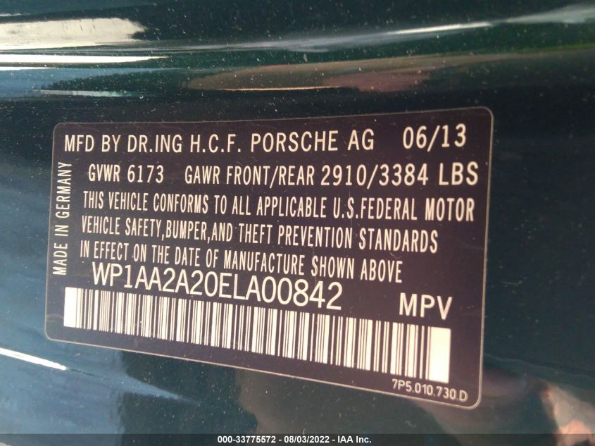 2014 PORSCHE CAYENNE WP1AA2A20ELA00842