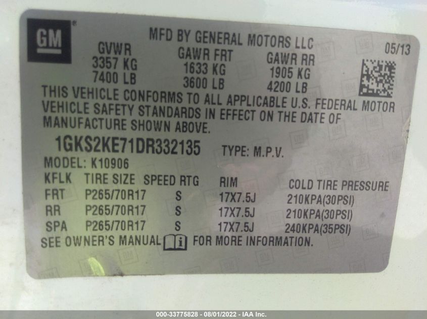 2013 GMC YUKON XL SLT 1GKS2KE71DR332135