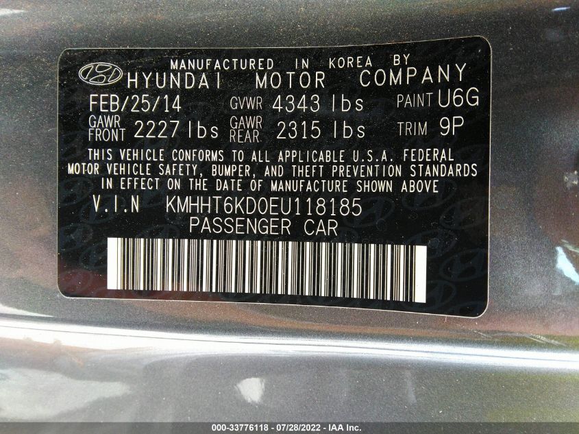 2014 HYUNDAI GENESIS COUPE 2.0T KMHHT6KD0EU118185