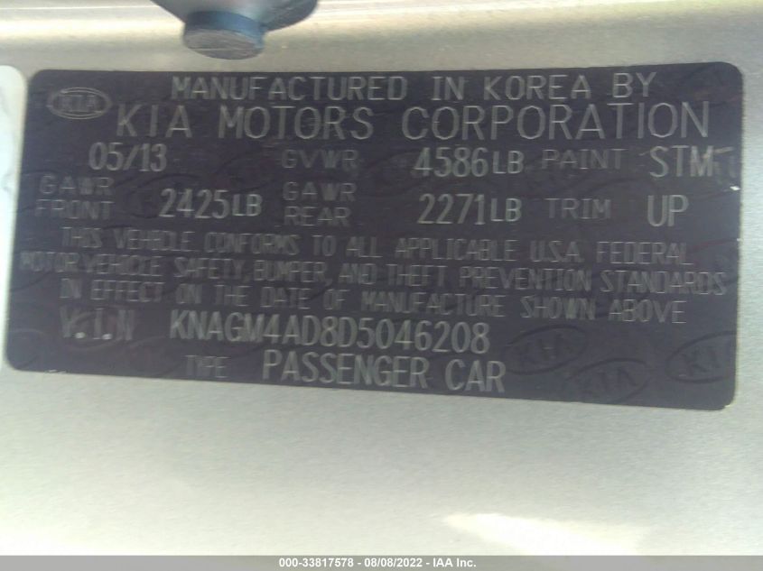 2013 KIA OPTIMA HYBRID LX KNAGM4AD8D5046208