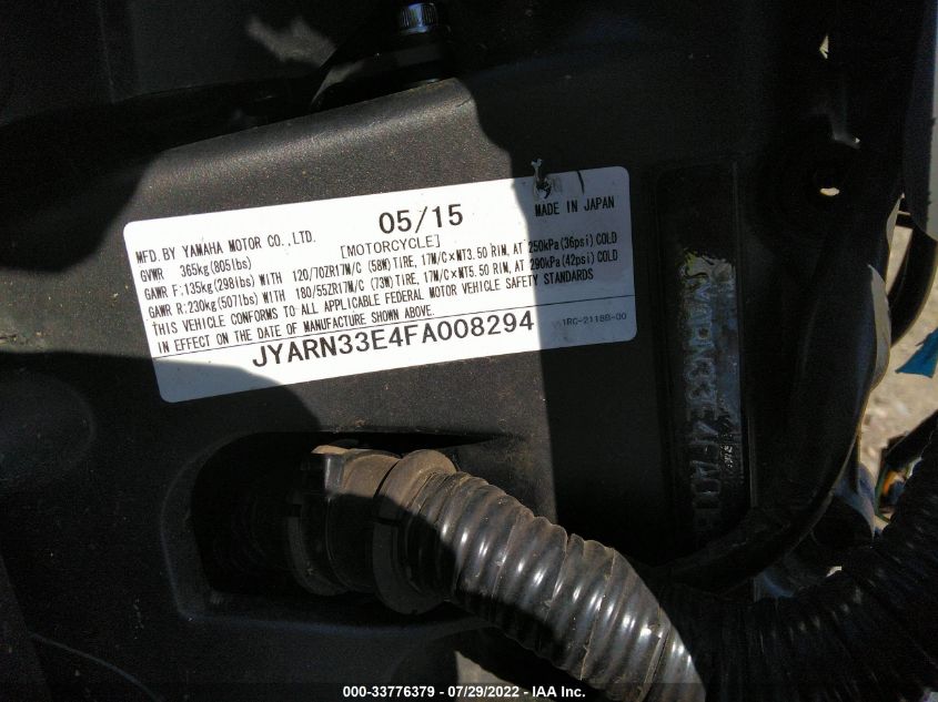 2015 YAMAHA FZ09 JYARN33E4FA008294