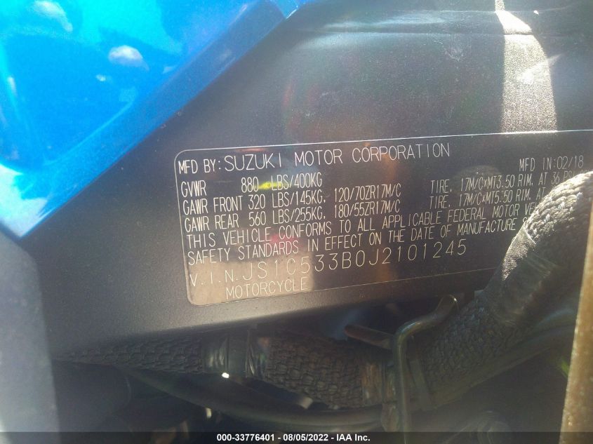 2018 SUZUKI GSX-S750 JS1C533B0J2101245