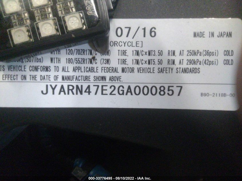2016 YAMAHA XSR900 60TH ANNIVERSARY JYARN47E2GA000857