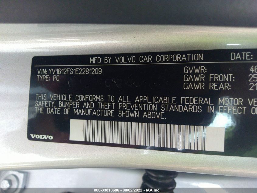 2014 VOLVO S60 T5 YV1612FS1E2281209