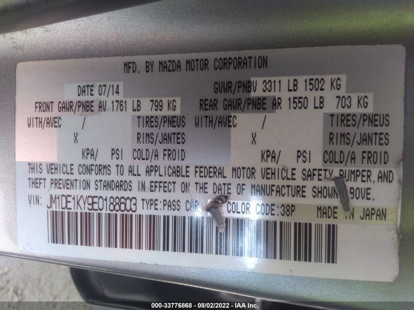 2014 MAZDA MAZDA2 SPORT JM1DE1KY9E0188603