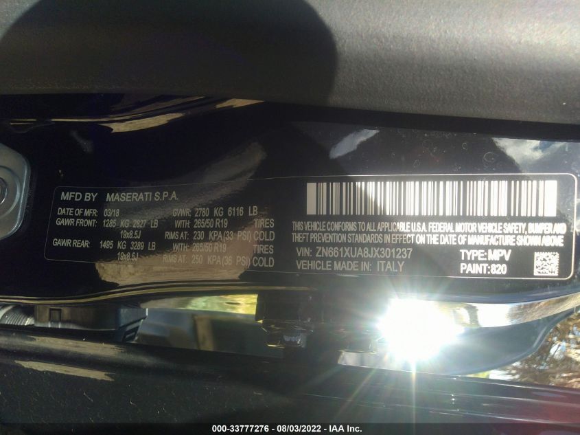 2018 MASERATI LEVANTE ZN661XUA8JX301237