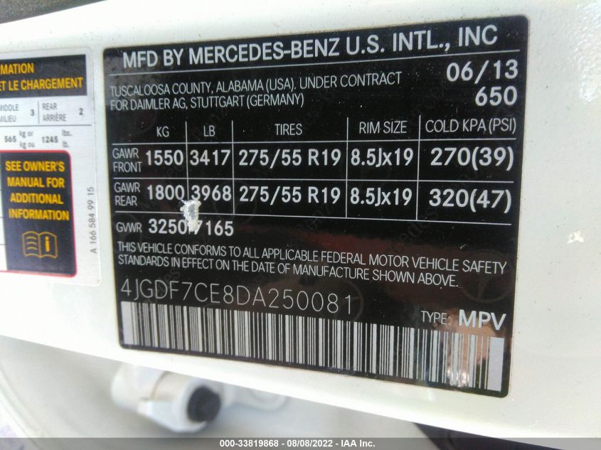 2013 MERCEDES-BENZ GL-CLASS GL 450 4JGDF7CE8DA250081