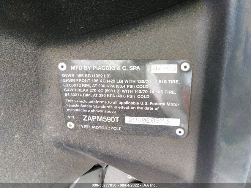 2009 PIAGGIO MP3 400 ZAPM590T295000873