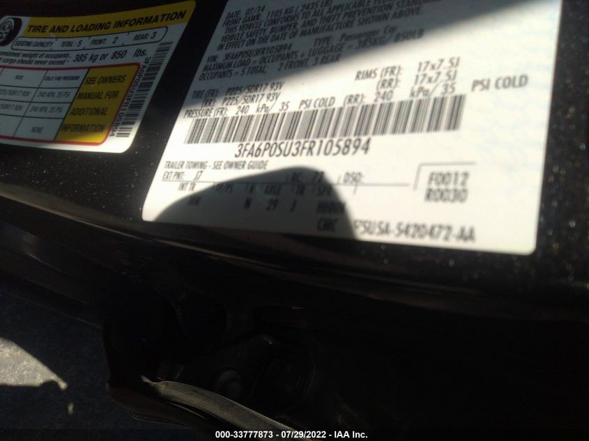 2015 FORD FUSION ENERGI TITANIUM 3FA6P0SU3FR105894