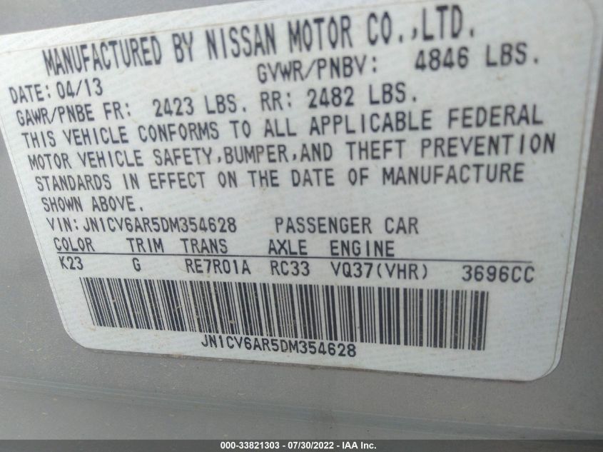 2013 INFINITI G37 SEDAN X JN1CV6AR5DM354628
