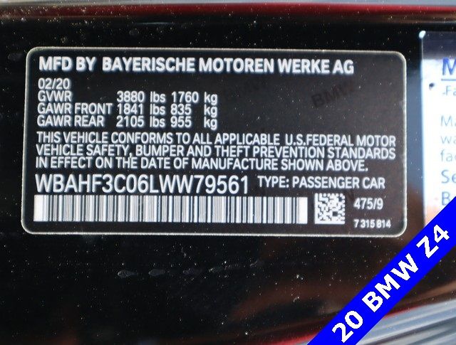 2020 BMW Z4 SDRIVE30I WBAHF3C06LWW79561