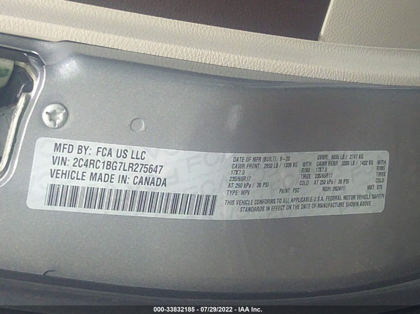 2020 CHRYSLER PACIFICA TOURING L 2C4RC1BG7LR275647