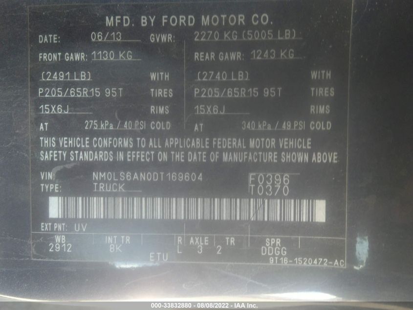 2013 FORD TRANSIT CONNECT XL NM0LS6AN0DT169604
