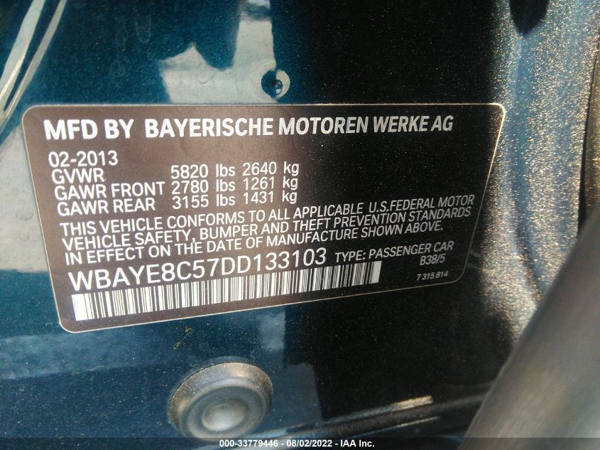 2013 BMW 7 SERIES 750LI WBAYE8C57DD133103