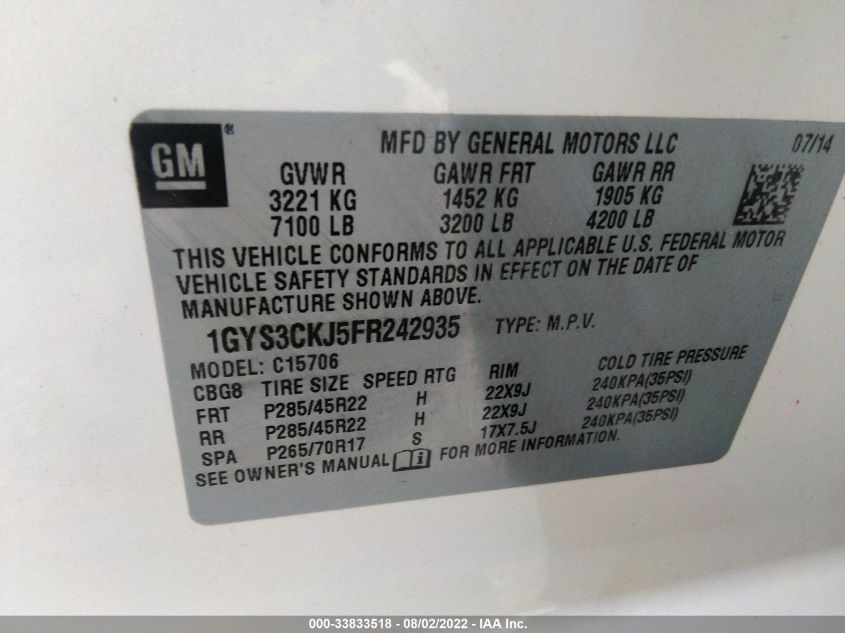 2015 CADILLAC ESCALADE PREMIUM 1GYS3CKJ5FR242935