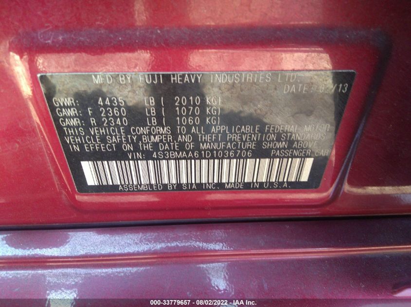 2013 SUBARU LEGACY 2.5I 4S3BMAA61D1036706