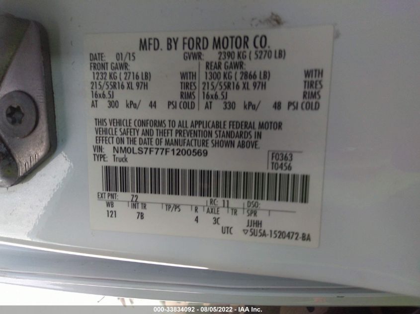 2015 FORD TRANSIT CONNECT XLT NM0LS7F77F1200569