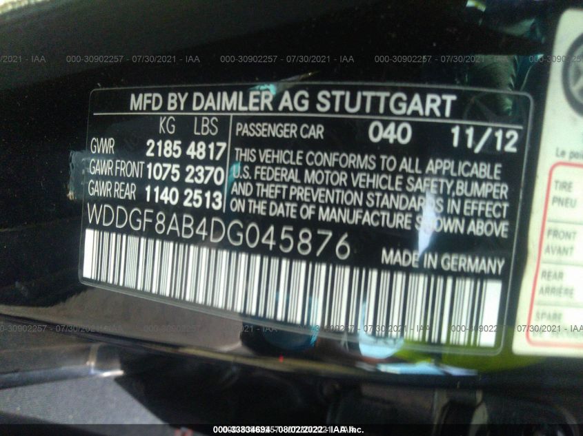 2013 MERCEDES-BENZ C-CLASS C 300 SPORT WDDGF8AB4DG045876