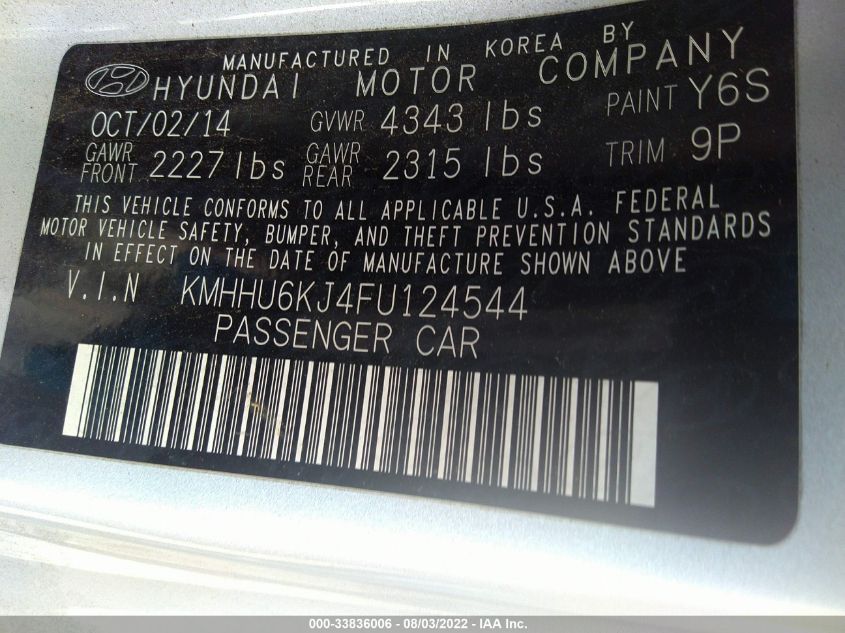 2015 HYUNDAI GENESIS COUPE 3.8L BASE KMHHU6KJ4FU124544