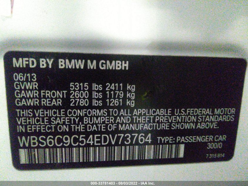 2014 BMW M6 WBS6C9C54EDV73764