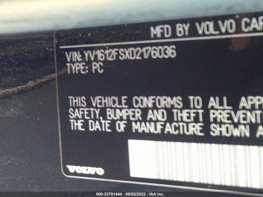 2013 VOLVO S60 T5 YV1612FSXD2176036
