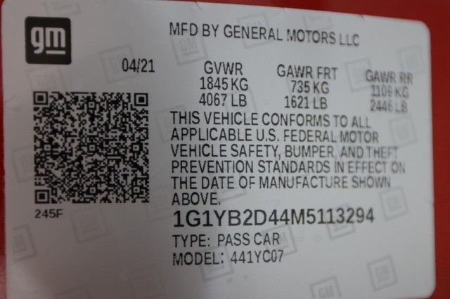 2021 CHEVROLET CORVETTE 2LT 1G1YB2D44M5113294