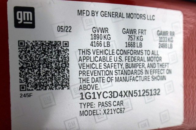 2022 CHEVROLET CORVETTE 3LT 1G1YC3D4XN5125132