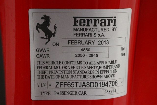 2013 FERRARI CALIFORNIA ZFF65TJA8D0194708