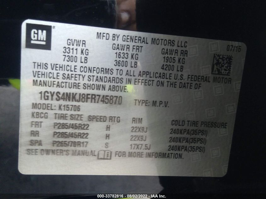 2015 CADILLAC ESCALADE PREMIUM 1GYS4NKJ8FR745870