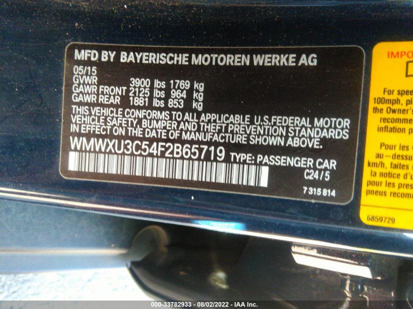 2015 MINI COOPER HARDTOP 4 DOOR S WMWXU3C54F2B65719