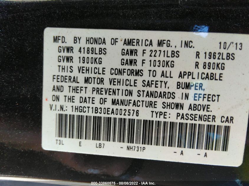 2014 HONDA ACCORD CPE LX-S 1HGCT1B30EA002576