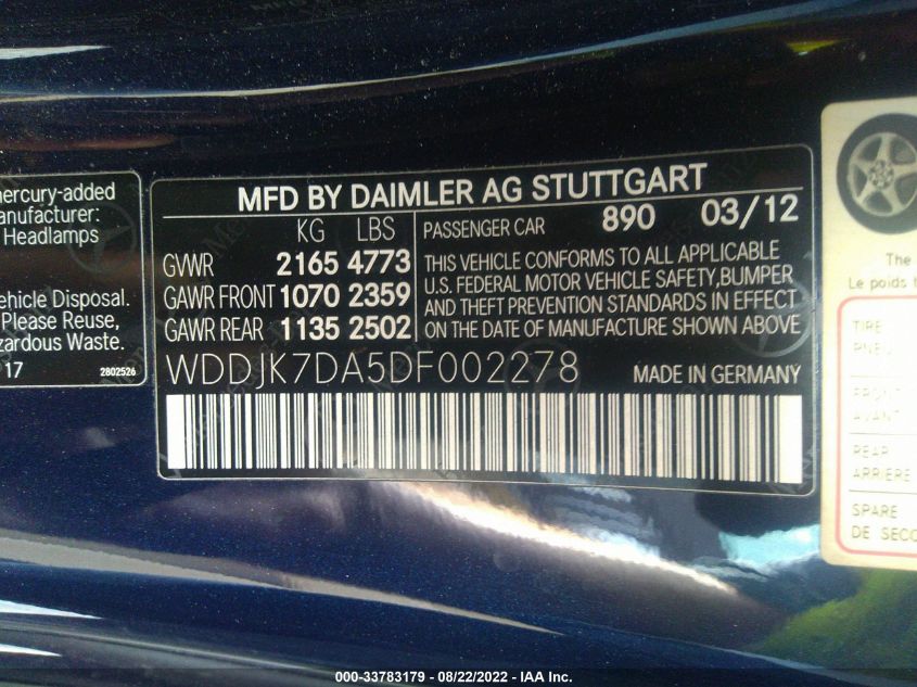 2013 MERCEDES-BENZ SL-CLASS SL 550 WDDJK7DA5DF002278