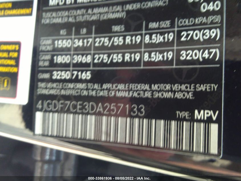 2013 MERCEDES-BENZ GL-CLASS GL 450 4JGDF7CE3DA257133