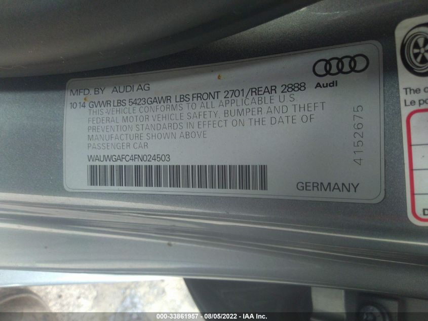 2015 AUDI A7 3.0 PREMIUM PLUS WAUWGAFC4FN024503