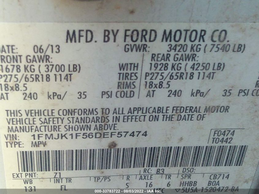 2013 FORD EXPEDITION EL XL 1FMJK1F56DEF57474