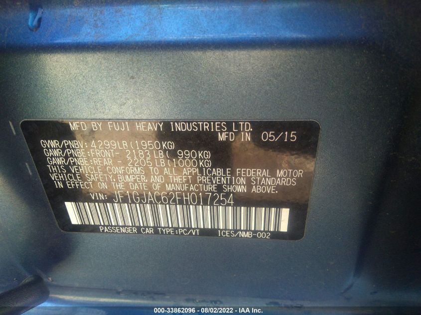 2015 SUBARU IMPREZA SEDAN PREMIUM JF1GJAC62FH017254