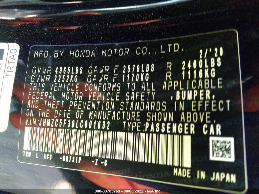 2020 HONDA CLARITY PLUG-IN HYBRID TOURING JHMZC5F39LC001632