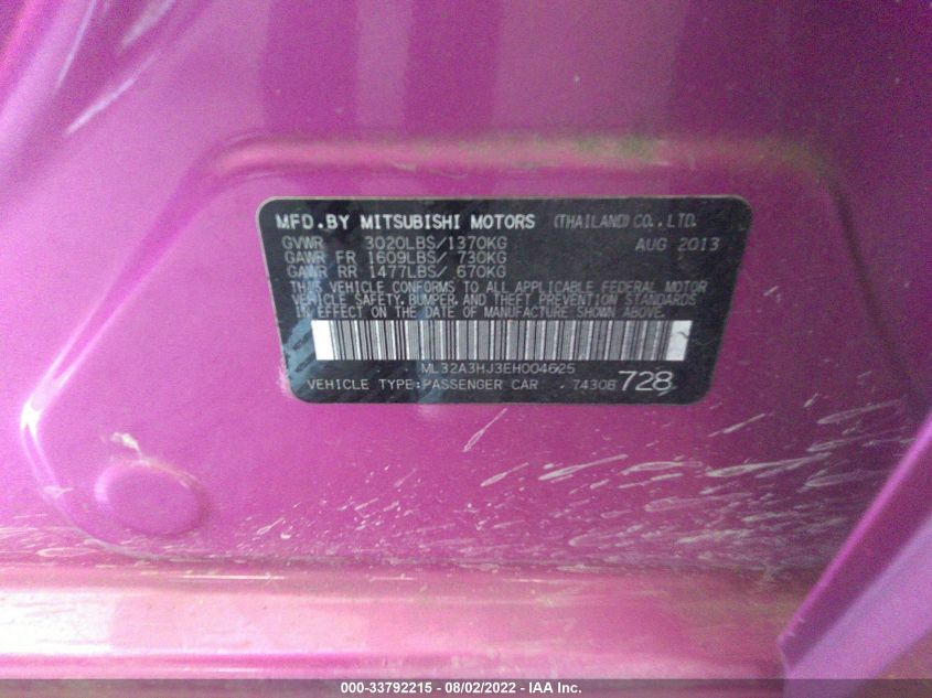 2014 MITSUBISHI MIRAGE DE ML32A3HJ3EH004625