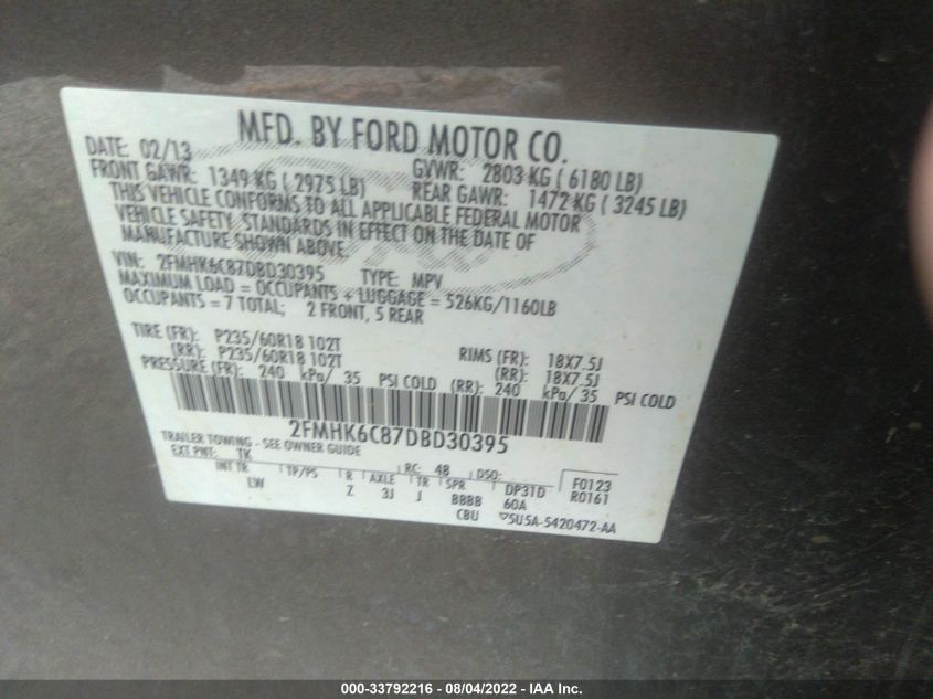 2013 FORD FLEX SEL 2FMHK6C87DBD30395