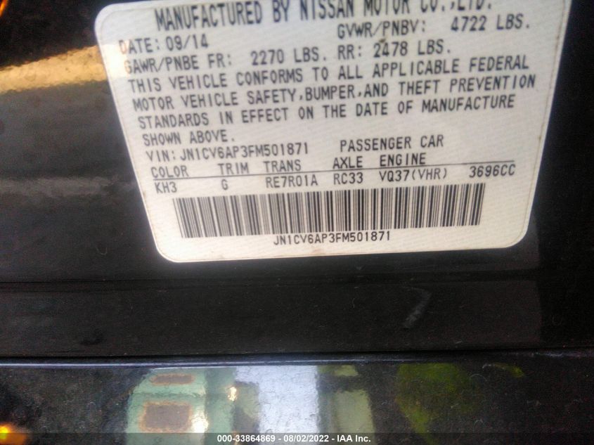 2015 INFINITI Q40 JN1CV6AP3FM501871