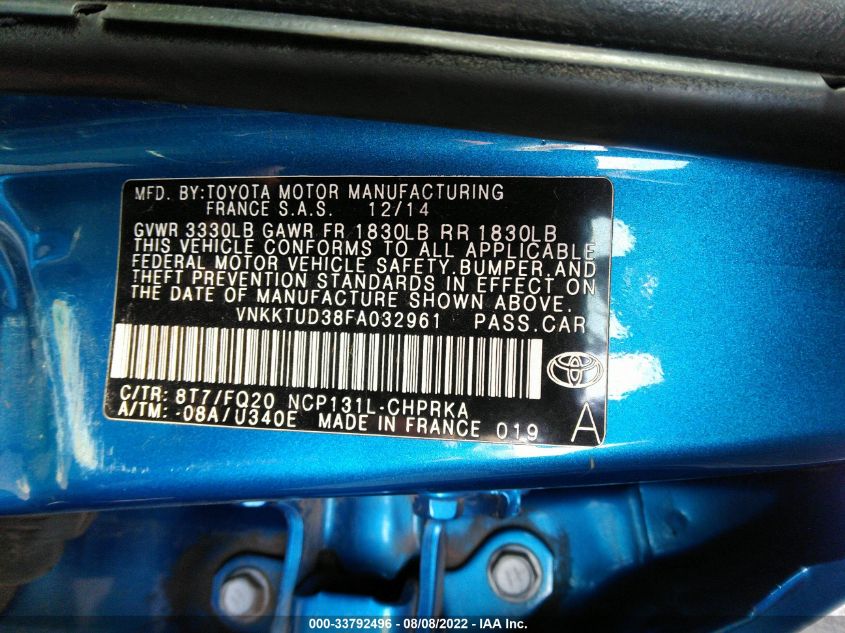 2015 TOYOTA YARIS L/SE/LE VNKKTUD38FA032961