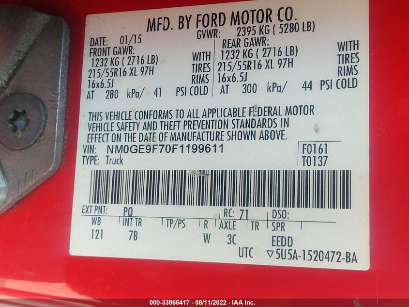 2015 FORD TRANSIT CONNECT WAGON XLT NM0GE9F70F1199611