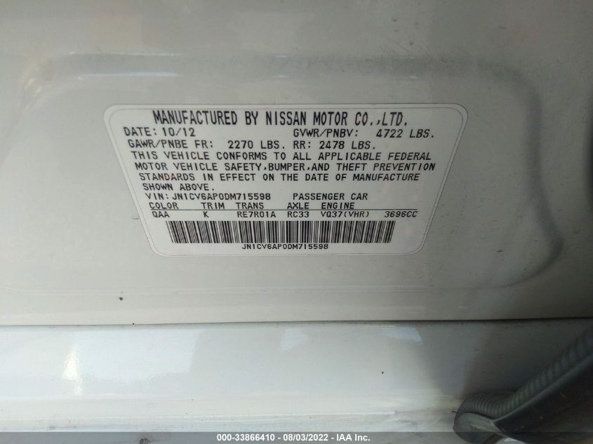 2013 INFINITI G37 SEDAN JOURNEY JN1CV6AP0DM715598