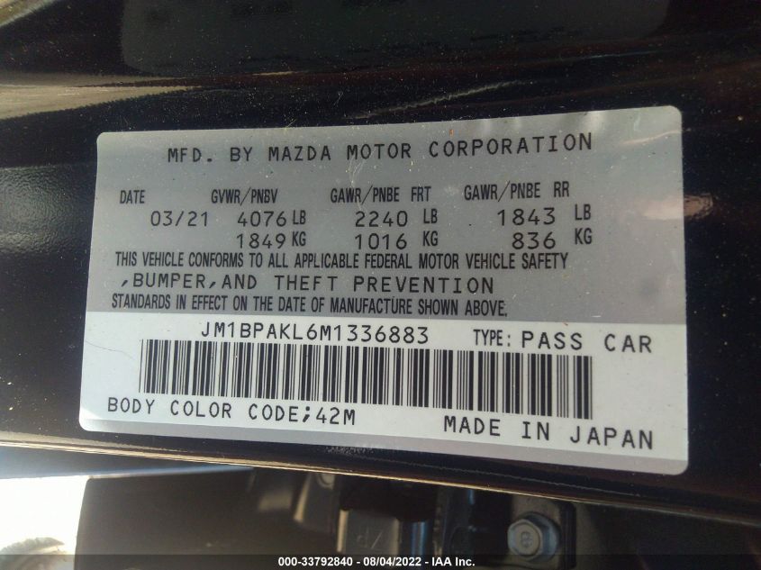 2021 MAZDA MAZDA3 HATCHBACK SELECT JM1BPAKL6M1336883
