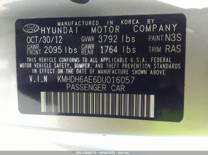 2013 HYUNDAI ELANTRA COUPE SE KMHDH6AE6DU016057