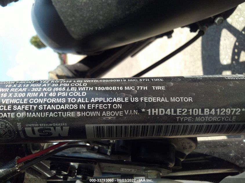 2020 HARLEY-DAVIDSON XL883 N 1HD4LE210LB412972